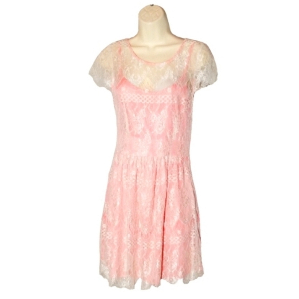 Ark & Co Dress Lace Overlay Coral Size S